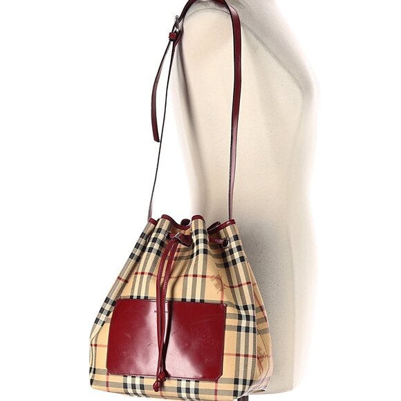 Burberry Bucket Back with red leather - traditional Burberry Check - Picture 1 of 7